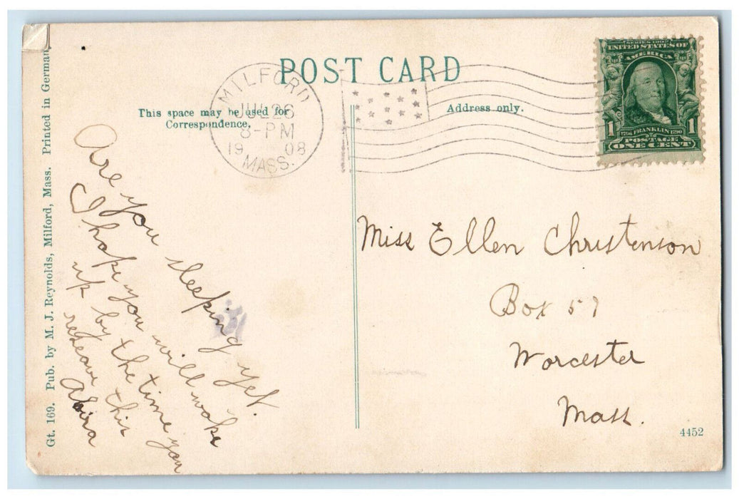 1908 Dance Hall Nipmuc Park Mendon Massachusetts MA Antique Posted Postcard