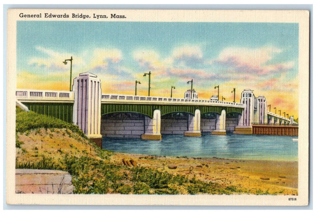 c1940's General Edwards Bridge Lynn Massachusetts MA Vintage Posted Postcard