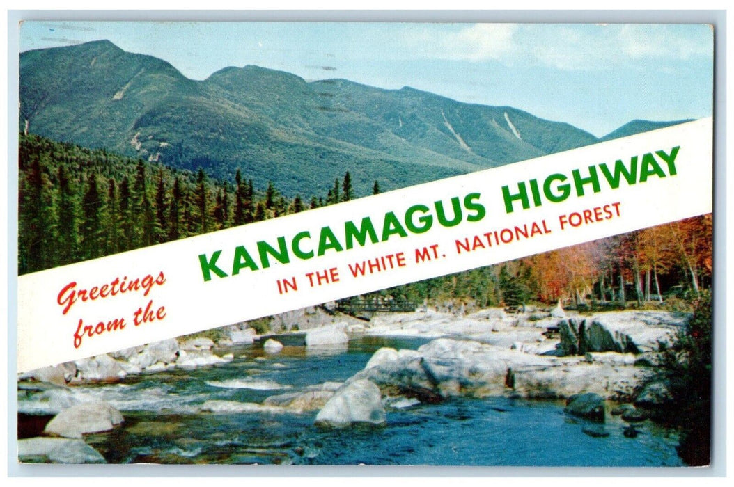 1962 Greetings From Kancamagus Highway White Mountains NH, Banner Postcard
