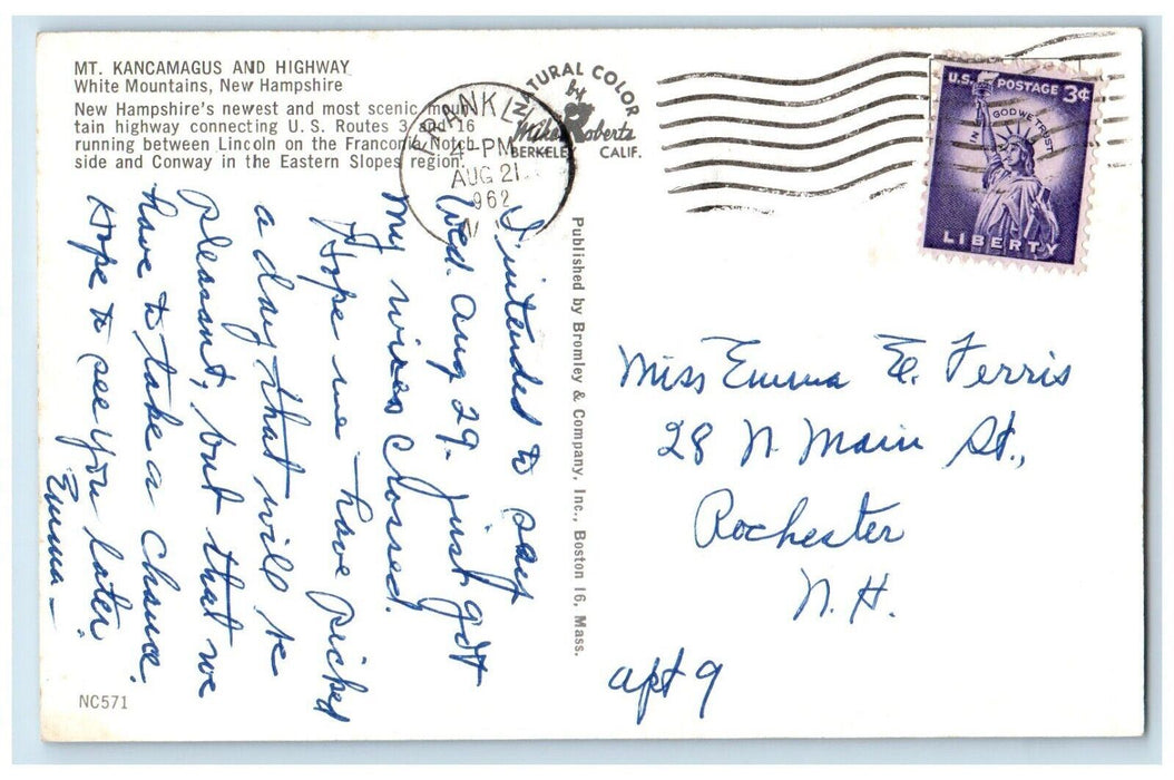 1962 Greetings From Kancamagus Highway White Mountains NH, Banner Postcard
