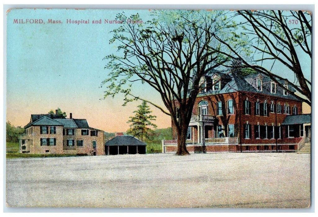 c1910's Hospital And Nurses Home Building Milford Massachusetts MA Postcard