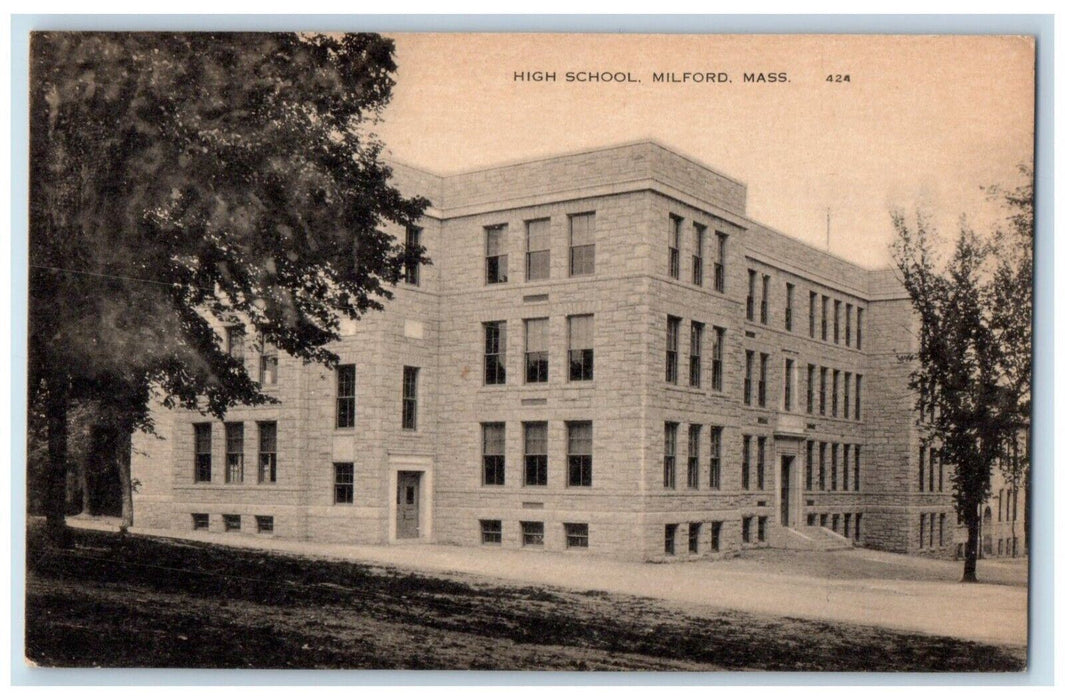 c1910's High School Building Campus Milford Massachusetts MA Antique Postcard