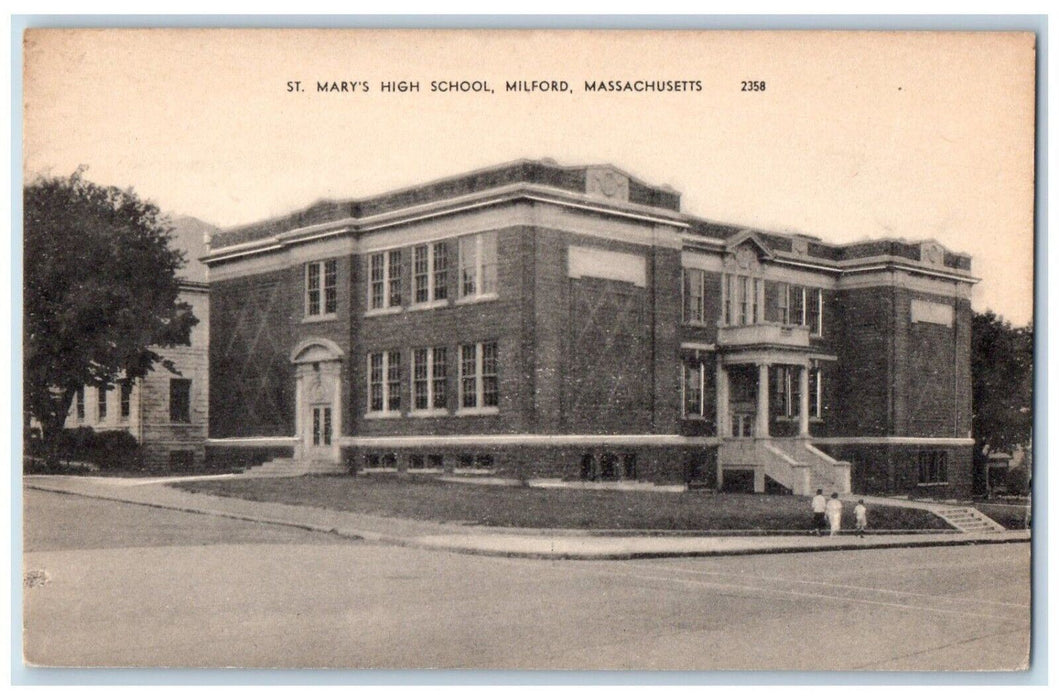 c1910's St. Mary's High School Building Milford Massachusetts MA Postcard