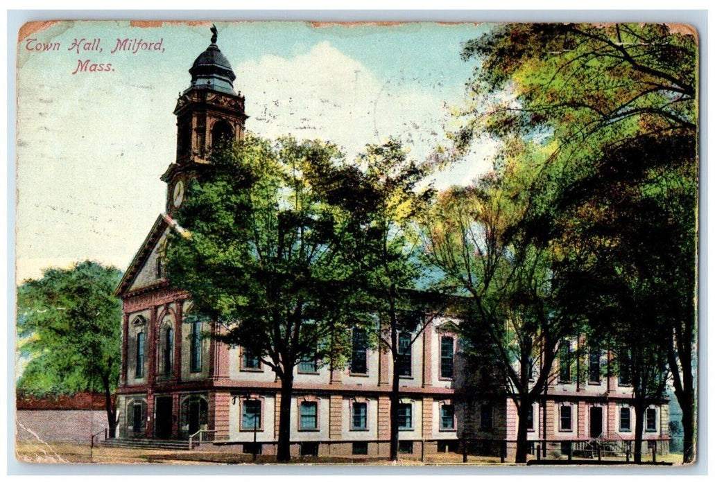 1910 View Of Town Hall Building Milford Massachusetts MA Posted Antique Postcard
