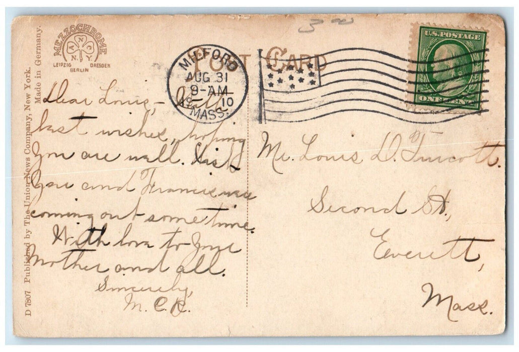 1910 View Of Town Hall Building Milford Massachusetts MA Posted Antique Postcard