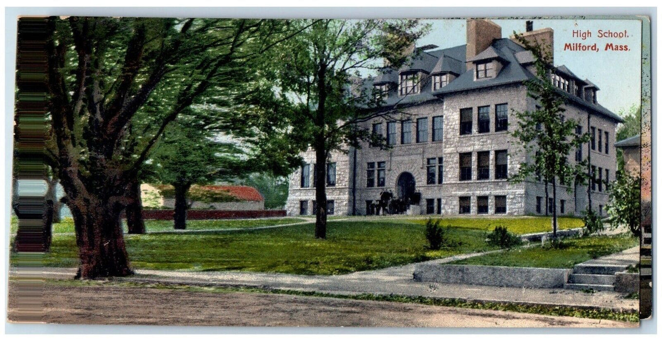 c1910's High School Building Street View Milford Massachusetts MA Postcard