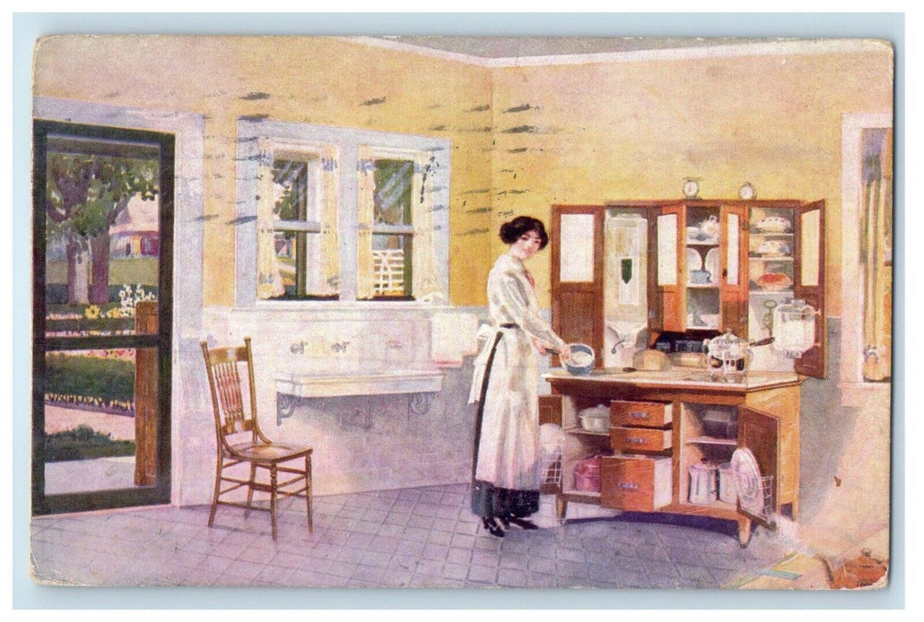 1912 Sellers & Sons Kitchen Cabinet Advertising Interior Elwood IN Postcard