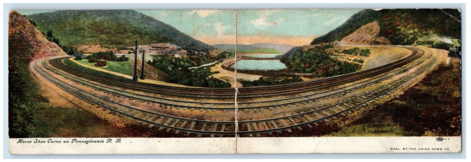 c1905 Panorama Fold Out Horseshoe Curve Railroad Track Altoona PA Postcard