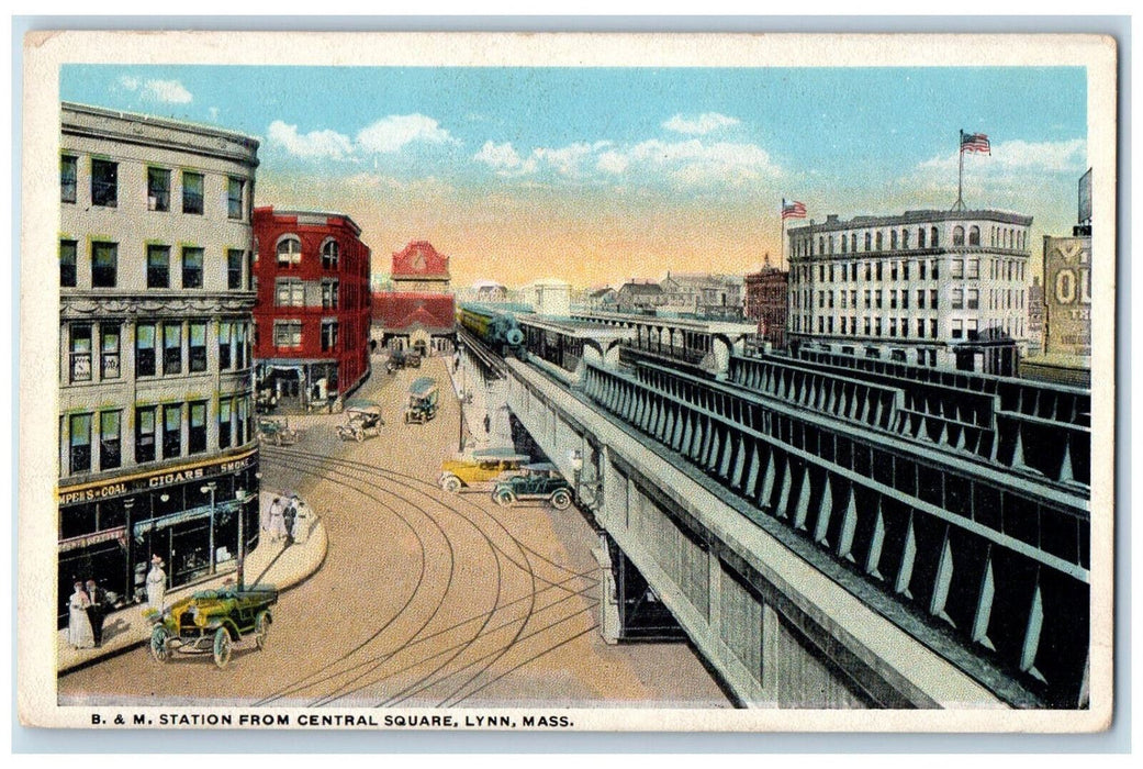c1930's B & M Station from Central Square Lynn Massachusetts MA Postcard