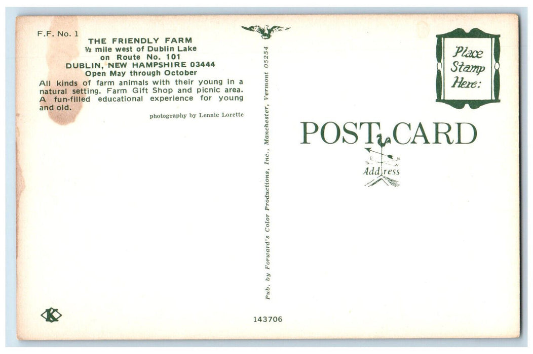 c1960's The Friendly Farm Dublin New Hampshire NH Vintage Unposted Postcard