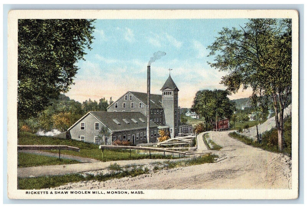 c1910's Ricketts & Shaw Woolen Monson Massachusetts MA Unposted Antique Postcard
