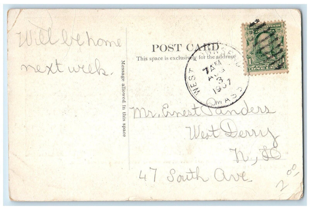 1907 Seminar Hall Main Street Looking East Townsend Massachusetts MA Postcard