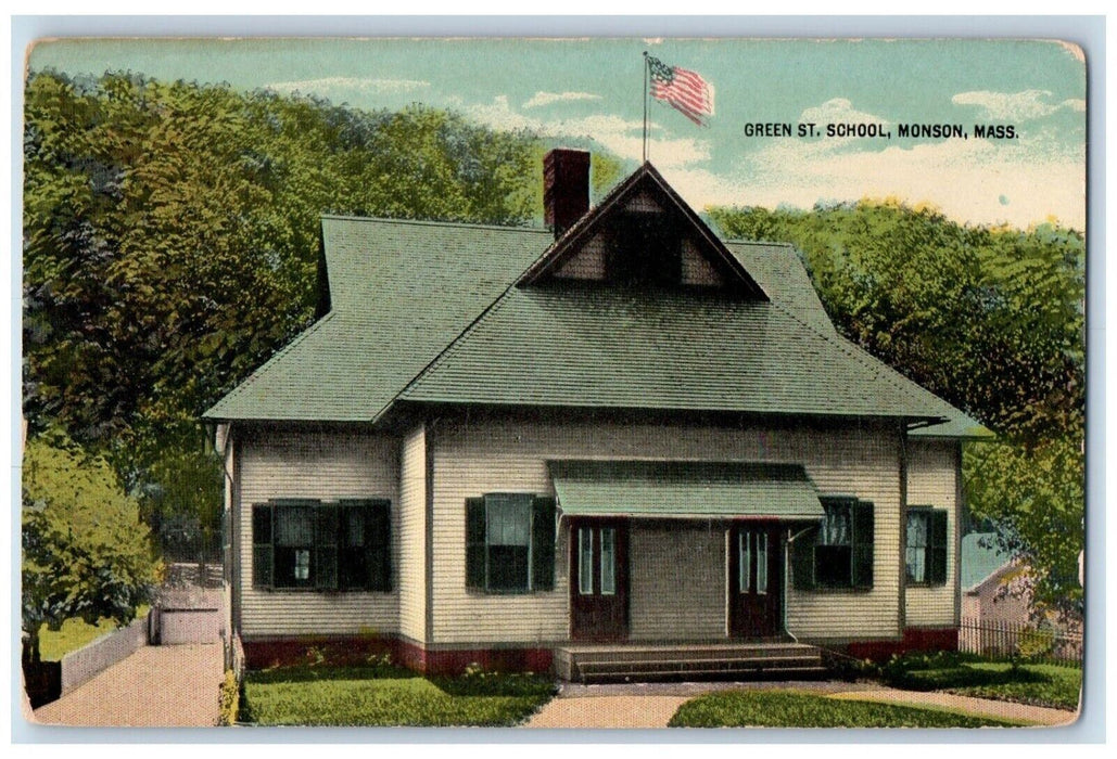c1910's Green ST. School Monson Massachusetts MA Unposted Antique Postcard