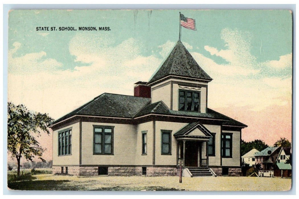 c1910's State ST. School Scene Monson Massachusetts MA Unposted Antique Postcard