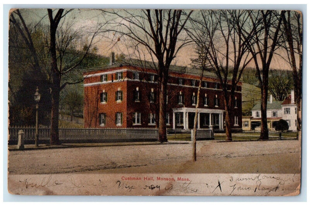 1906 Cushman Hall Building View Monson Massachusetts MA Posted Antique Postcard