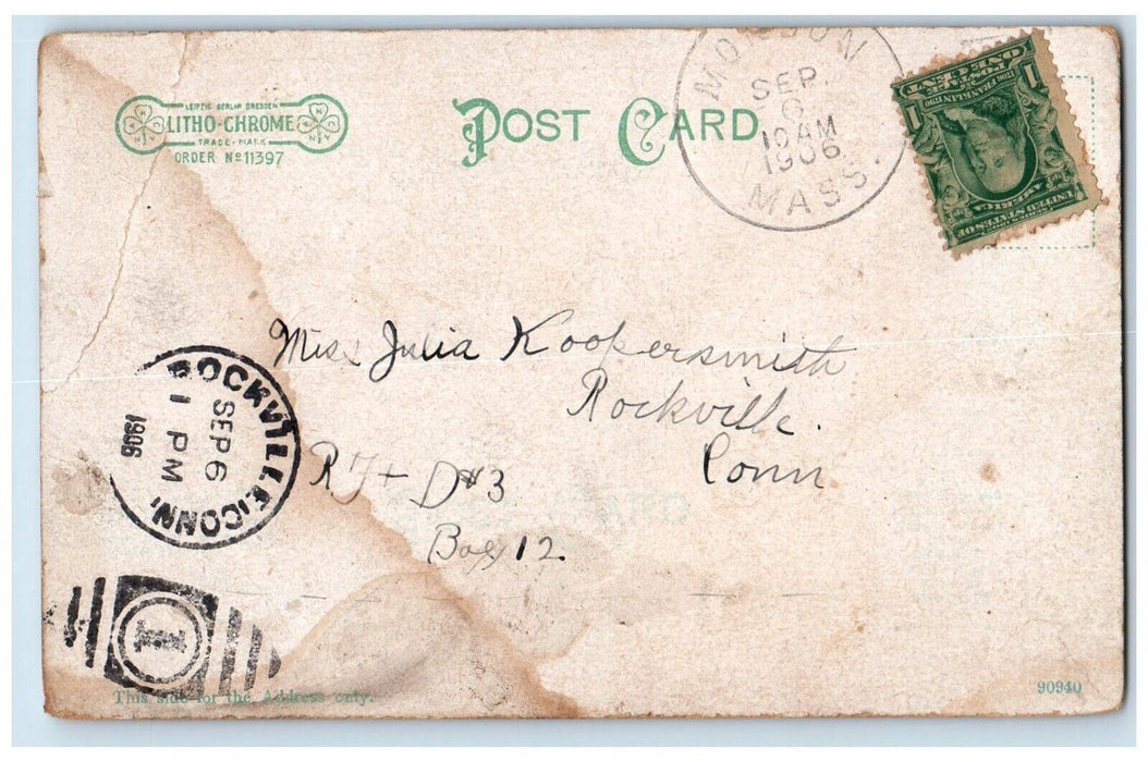 1906 Cushman Hall Building View Monson Massachusetts MA Posted Antique Postcard