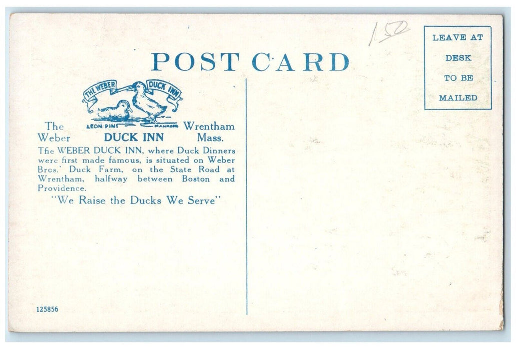 The Weber Duck Inn Road Entrance Wrentham Massachusetts MA Antique Postcard