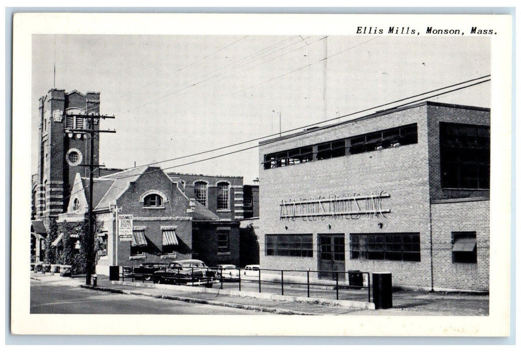 c1930's Ellis Mills Street View Cars Monson Massachusetts MA Vintage Postcard