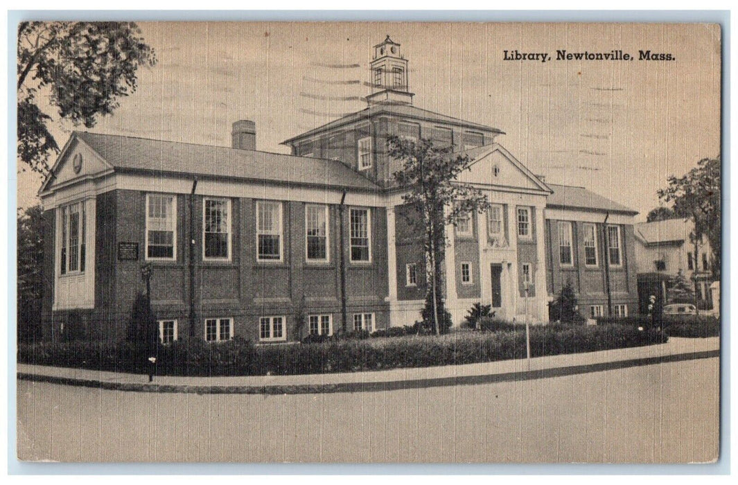 1949 View Of Library Building Newtonville Massachusetts MA Vintage Postcard
