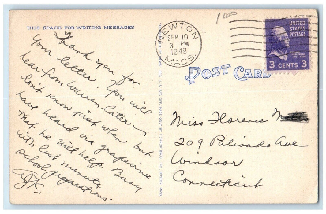 1949 View Of Library Building Newtonville Massachusetts MA Vintage Postcard
