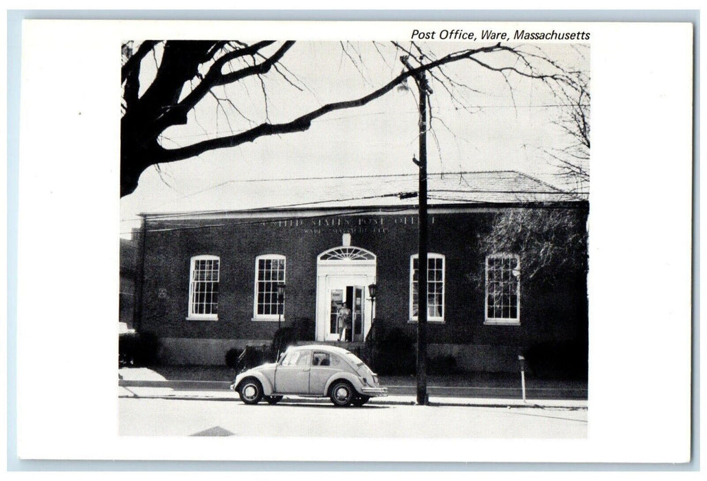 Post Office Building Front Car Ware Massachusetts MA Unposted Vintage Postcard