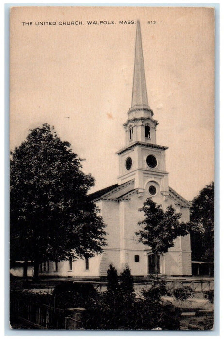 1936 The United Church Walpole Massachusetts MA Posted Vintage Postcard