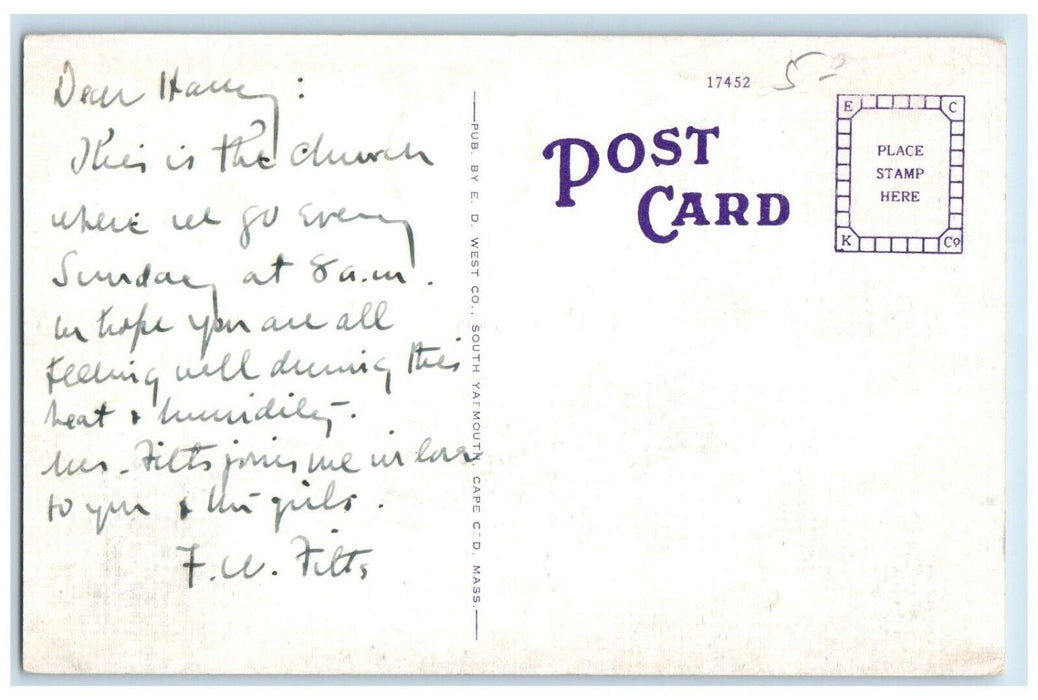 c1930's Church Of The Good Shepherd Episcopal Wareham Massachusetts MA Postcard