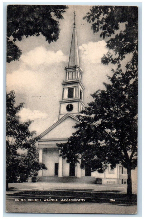 1956 United Church Tower Clock Walpole Massachusetts MA Posted Vintage Postcard