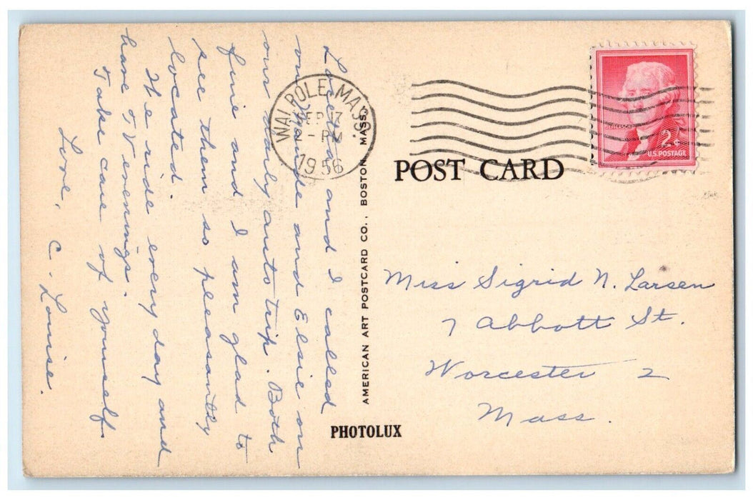 1956 United Church Tower Clock Walpole Massachusetts MA Posted Vintage Postcard