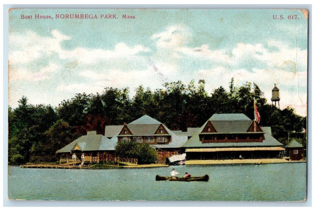 1909 Boat House Canoeing Norumbega Park Waltham Massachusetts MA Posted Postcard