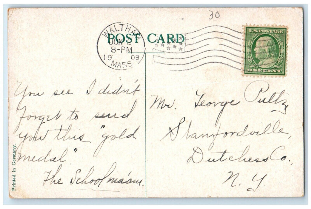 1909 Boat House Canoeing Norumbega Park Waltham Massachusetts MA Posted Postcard