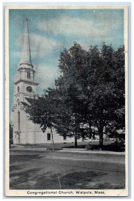 Congregational Church Street View Walpole Massachusetts MA Vintage Postcard