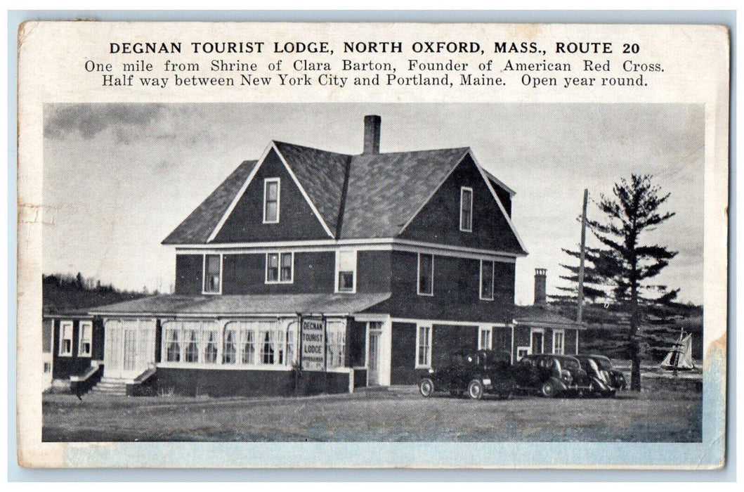 1948 Degnan Tourist Lodge North Oxford Massachusetts MA, Concord NH Postcard