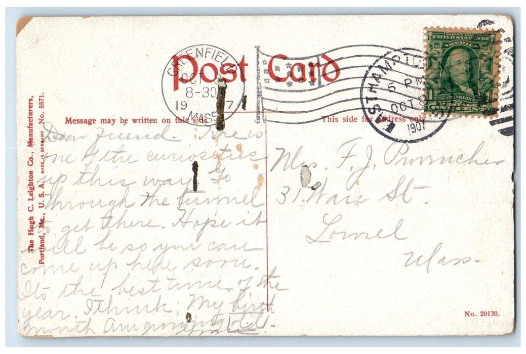 1907 The Natural Bridge North Adam Massachusetts MA Antique Posted Postcard