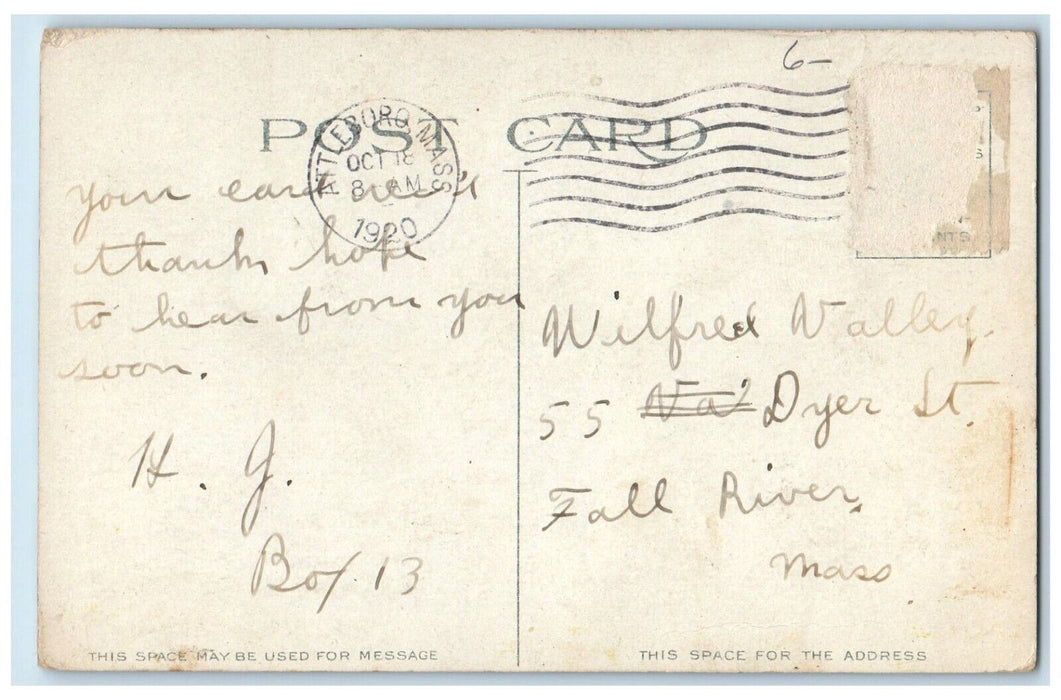 1920 Town Hall Building Stoughton Massachusetts MA Posted Vintage Postcard