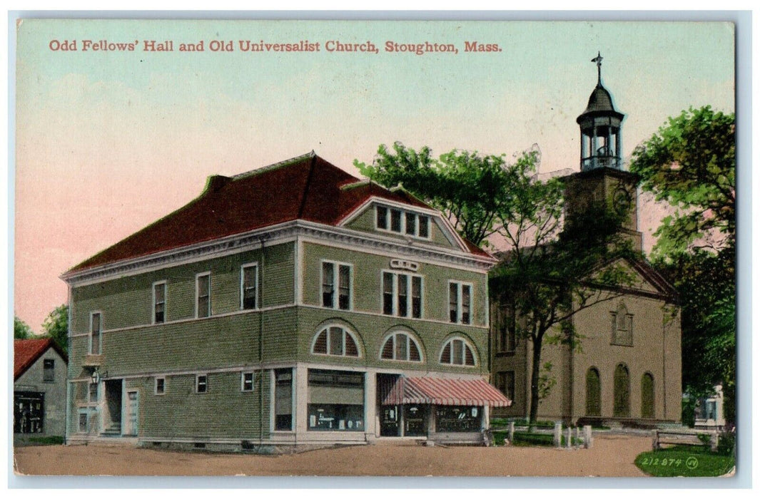 c1910's Odd Fellow's Hall And Old Universalist Church Stoughton MA Postcard