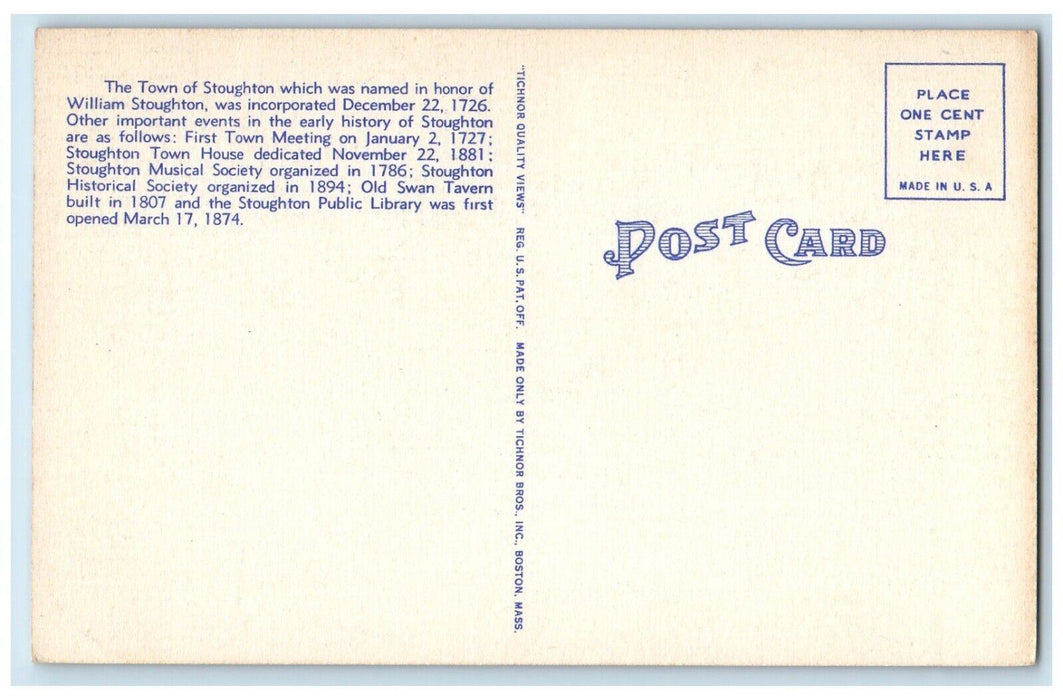 Library And Chicataubut Club Cars Stoughton Massachusetts MA Vintage Postcard