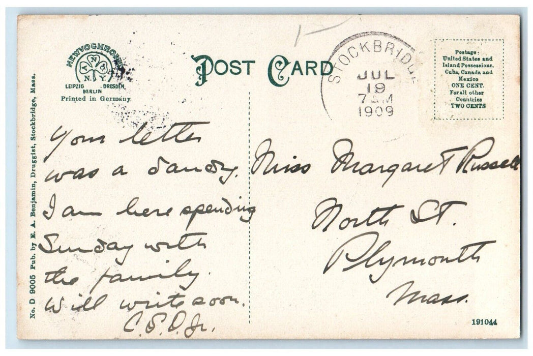 1909 Red Lion Inn Hotel Stockbridge Massachusetts MA Posted Antique Postcard