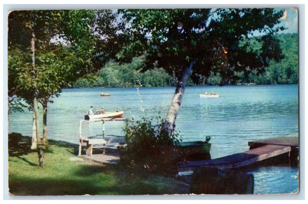 c1950's Boat Rowing Scene Crystal Lake Enfield NH Les Smith Color Photo Postcard