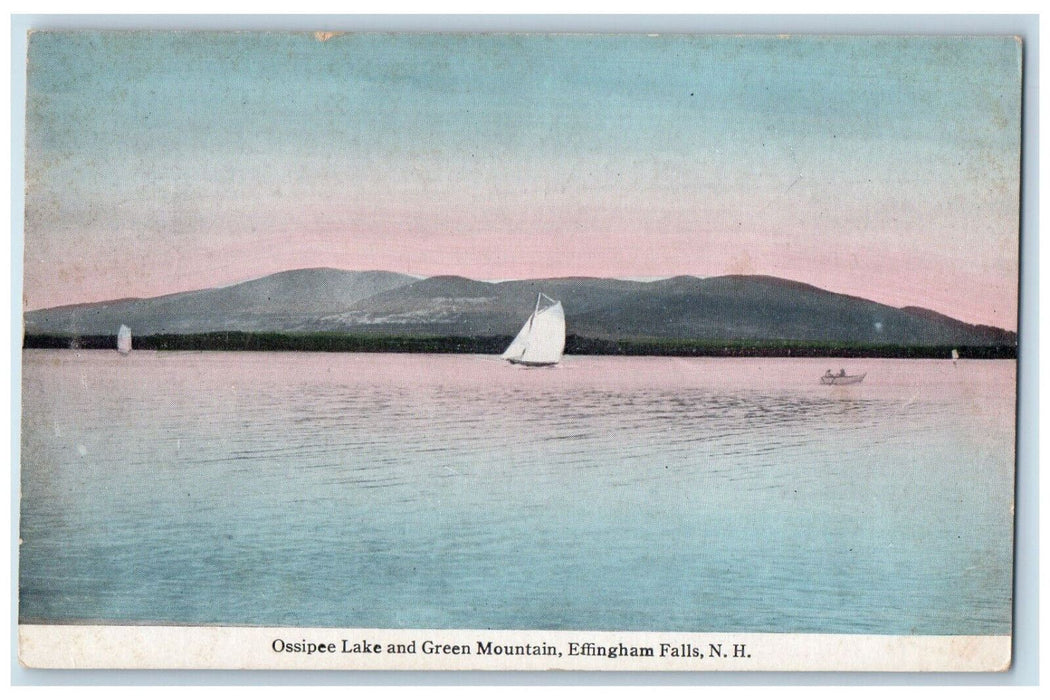 c1910 Sailboat Scene Ossipee Lake and Green Mountain Effingham Falls NH Postcard