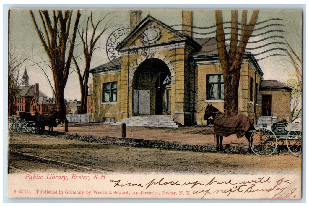 c1905 Horse Carriage Entrance to Public Library Exeter New Hampshire NH Postcard