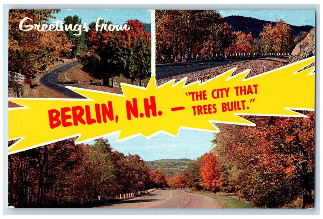 c1960's Multiview of Roads, Greetings from Berlin New Hampshire NH Postcard