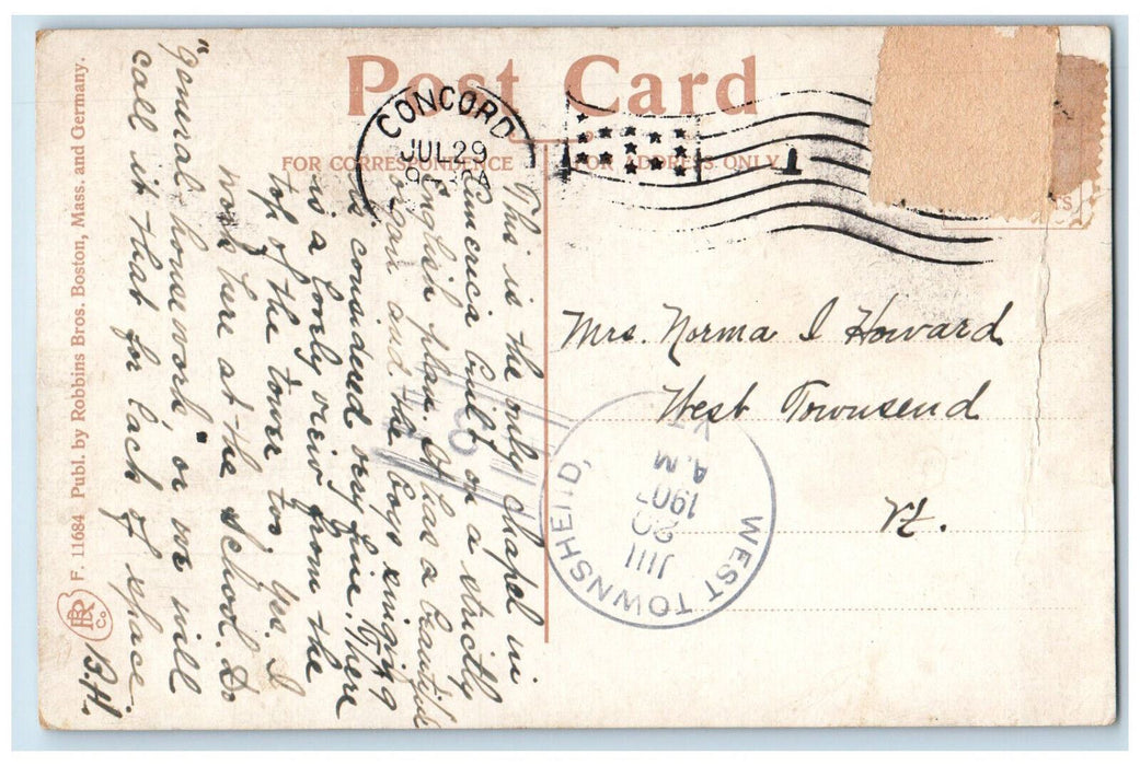 1907 Chapel, St. Paul School, Concord New Hampshire NH West Townsend VT Postcard
