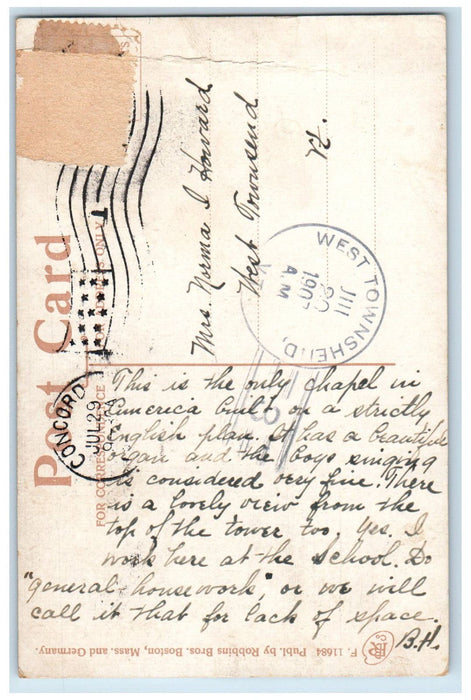 1907 Chapel, St. Paul School, Concord New Hampshire NH West Townsend VT Postcard