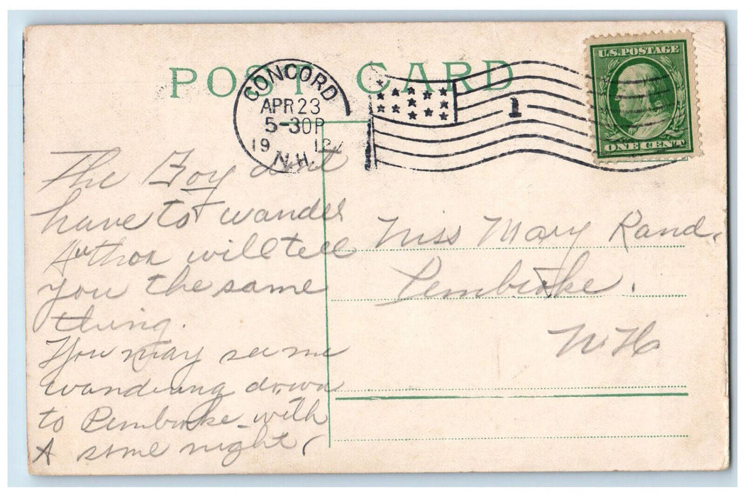 1912 Couple Scene, Hope to Meet You in Concord New Hampshire NH Postcard