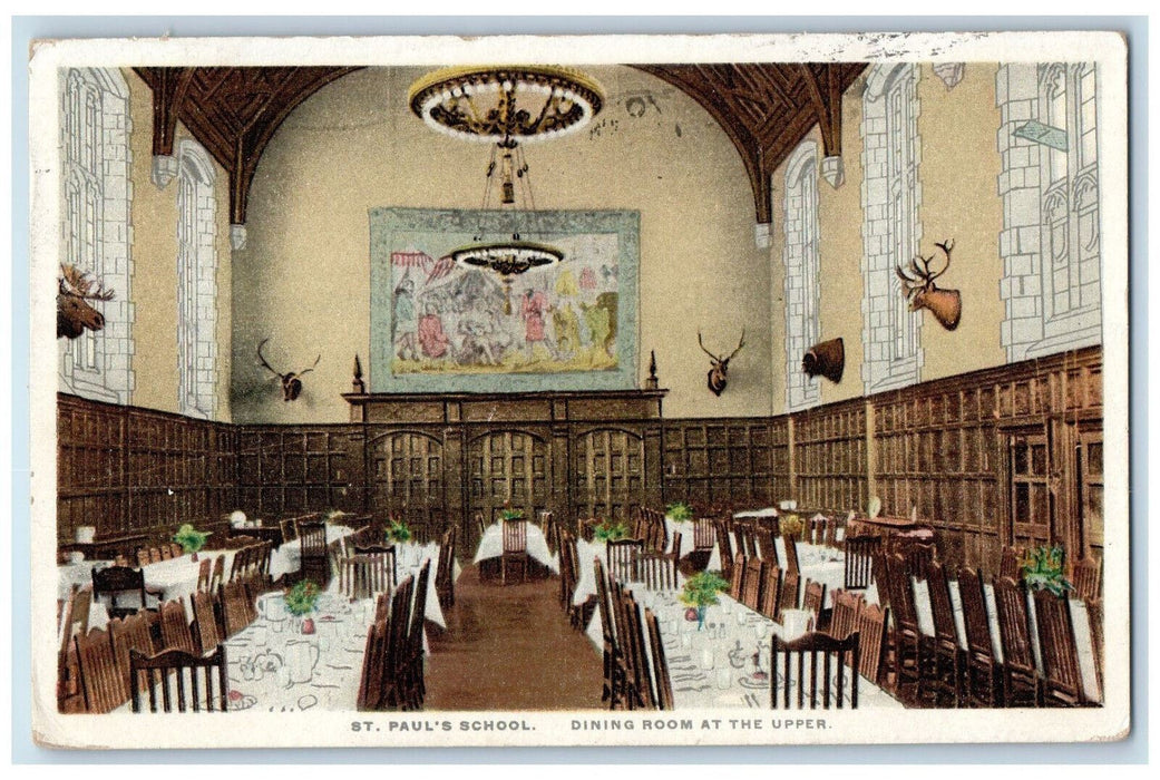 c1920's Dining Area Deer Head St Paul's School Concord NH Phostint Postcard