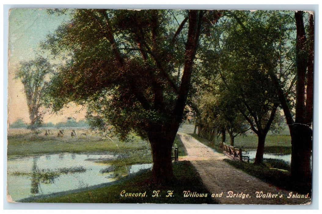 1912 Willows and Bridge Walker's Island Concord New Hampshire NH Postcard