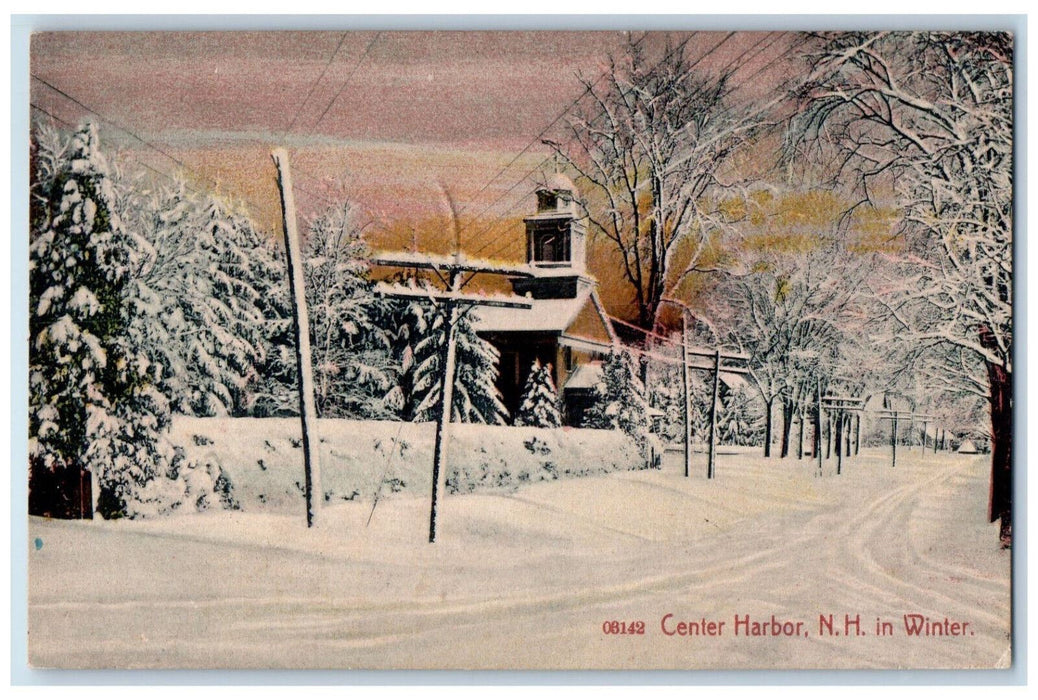 c1910 Winter Scene Centre Harbor New Hampshire NH Antique Posted Postcard