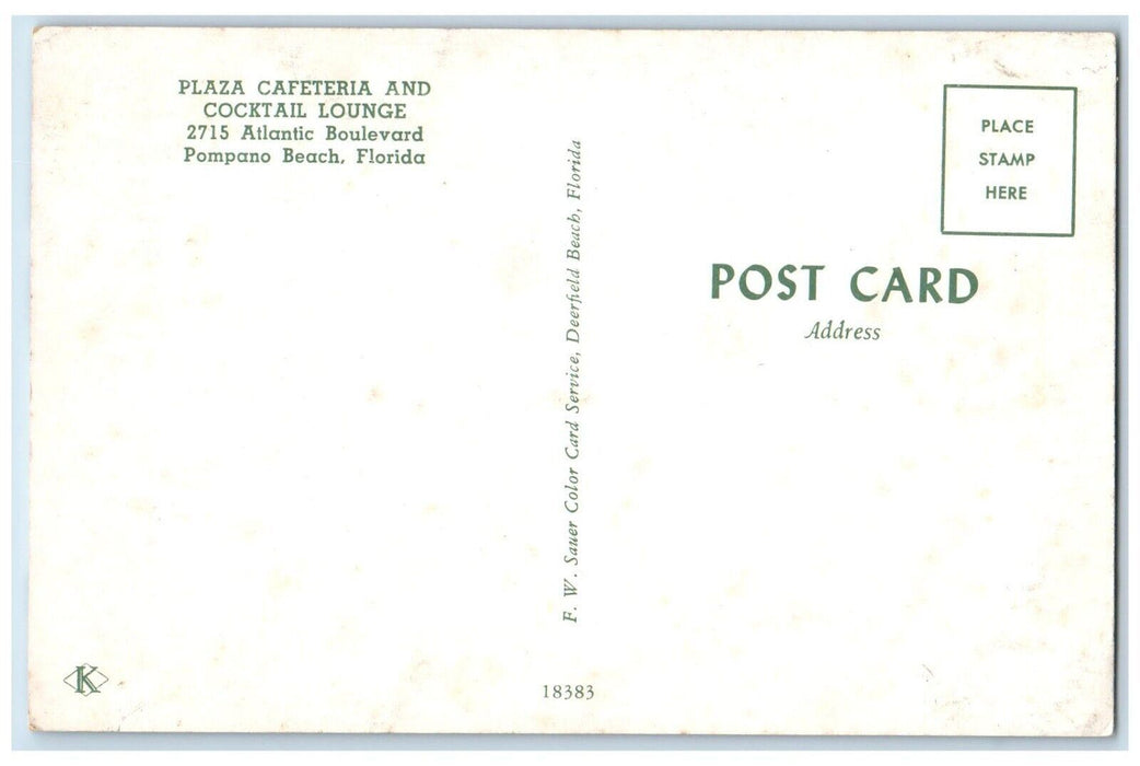 Plaza Cafeteria And Cocktail Lounge Pompano Beach Florida FL Multiview Postcard
