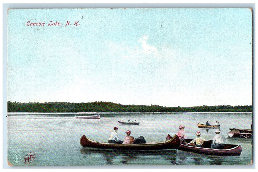 c1910 Canoe Boat and Motorboat  Canobie Lake New Hampshire NH Antique Postcard